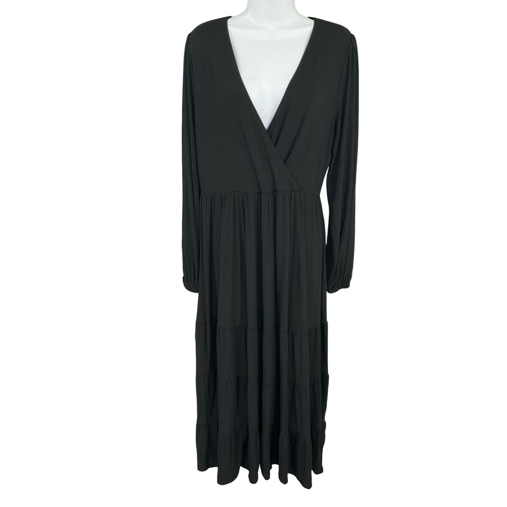 Boden Dress Women's Sz 8 Black Long Sleeve Tiered Midi Bohemian Effortless